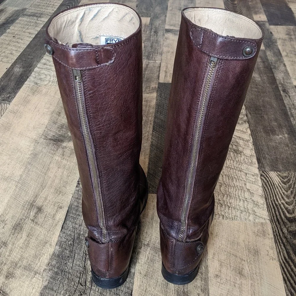 Frye Melissa Button Back Zip Leather Riding Boots - Picture 3 of 7